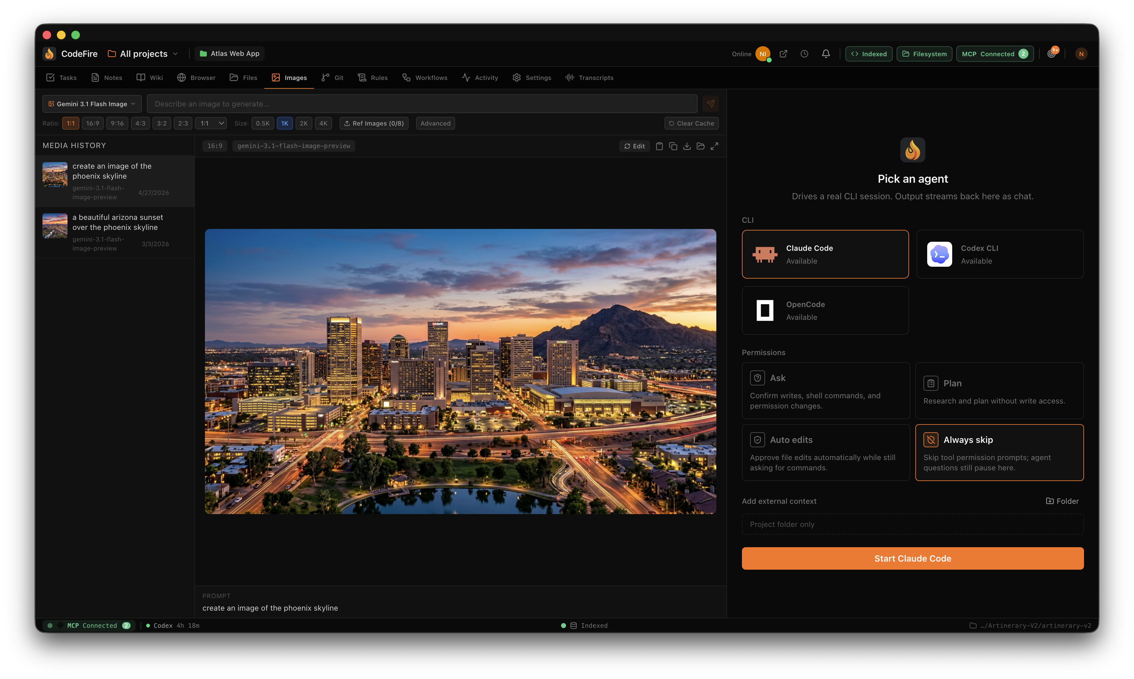 CodeFire — built-in AI image generation with media history