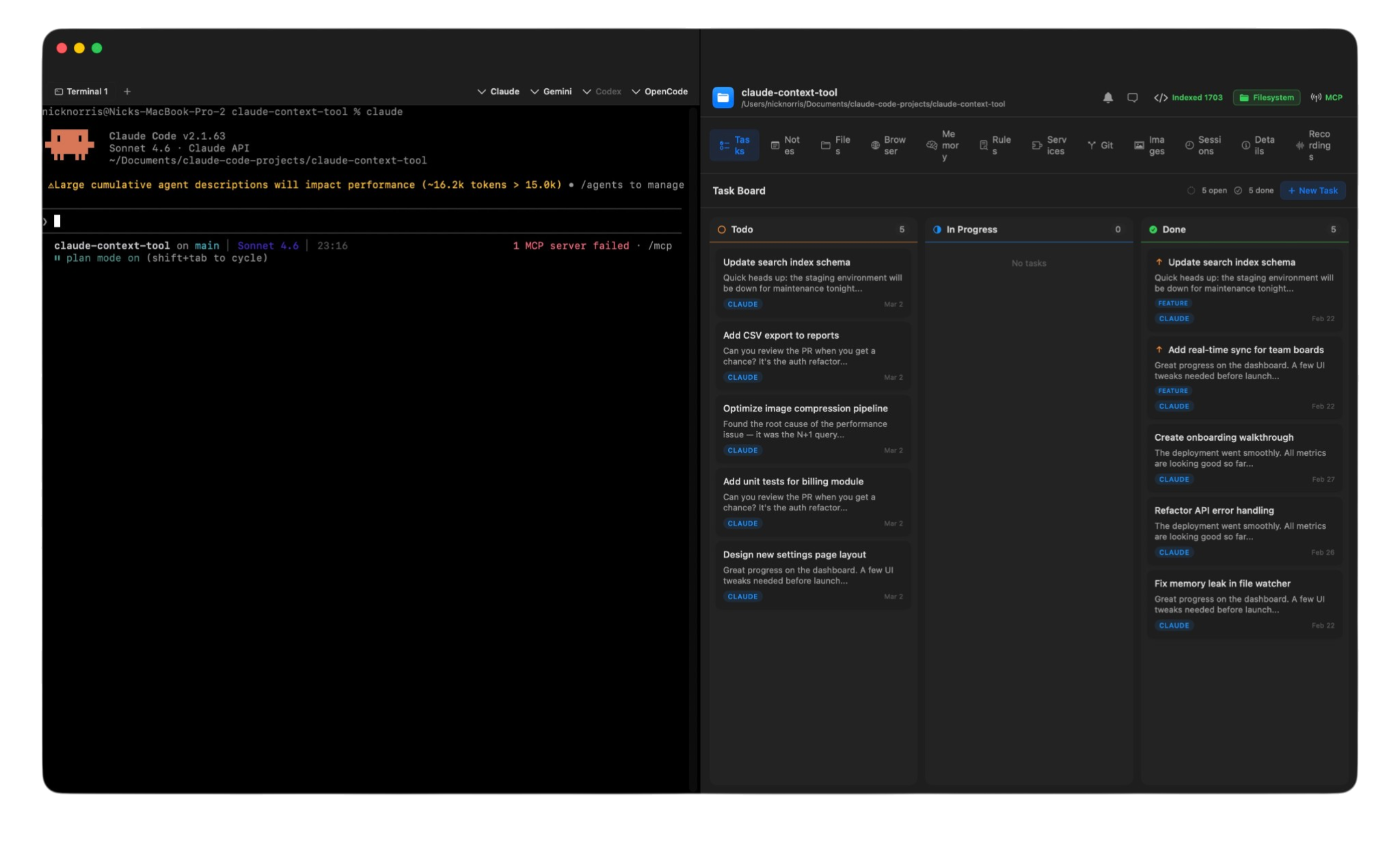 Task board with integrated terminal