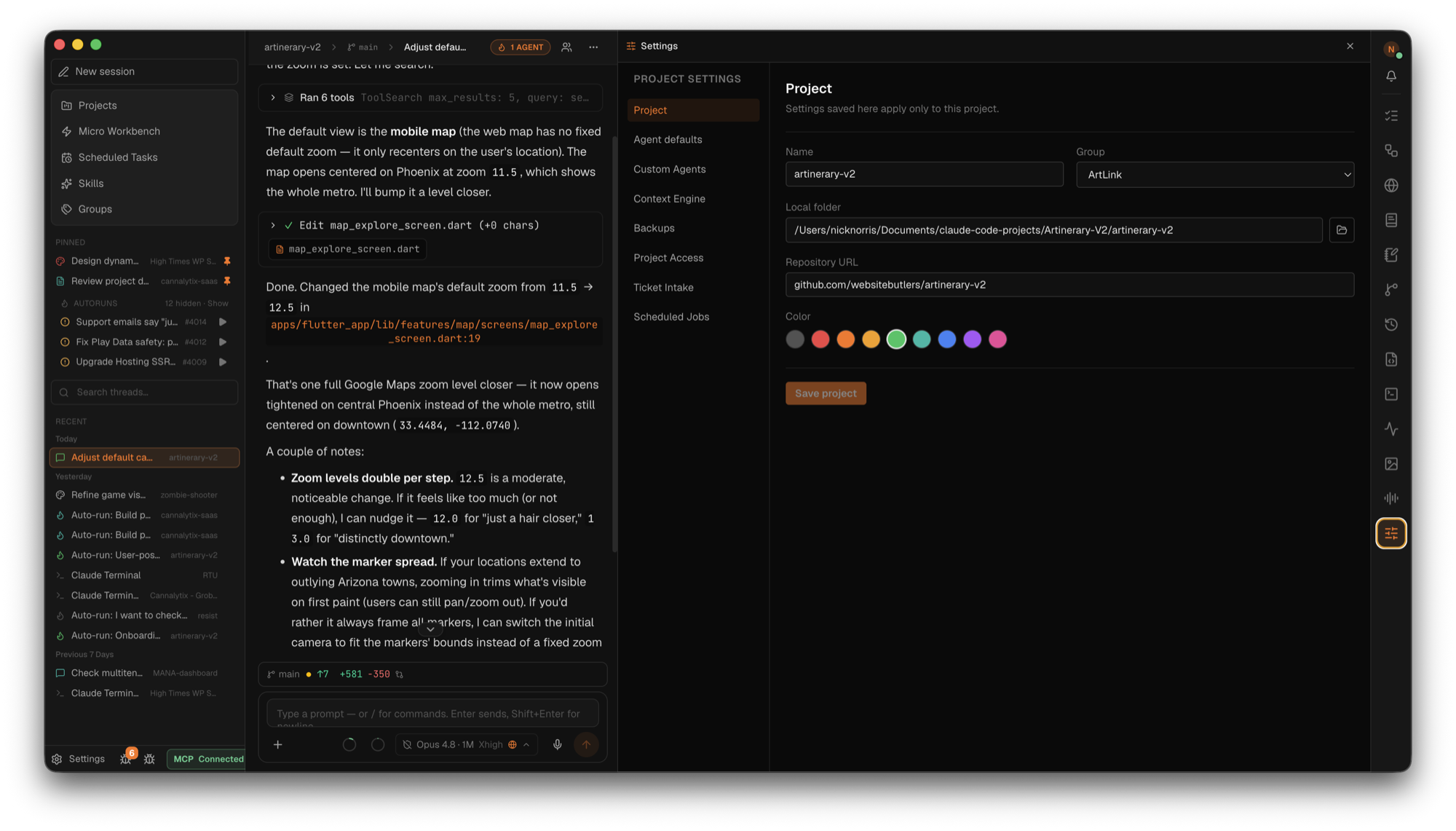 CodeFire per-project settings — agent defaults, context engine, backups, and access